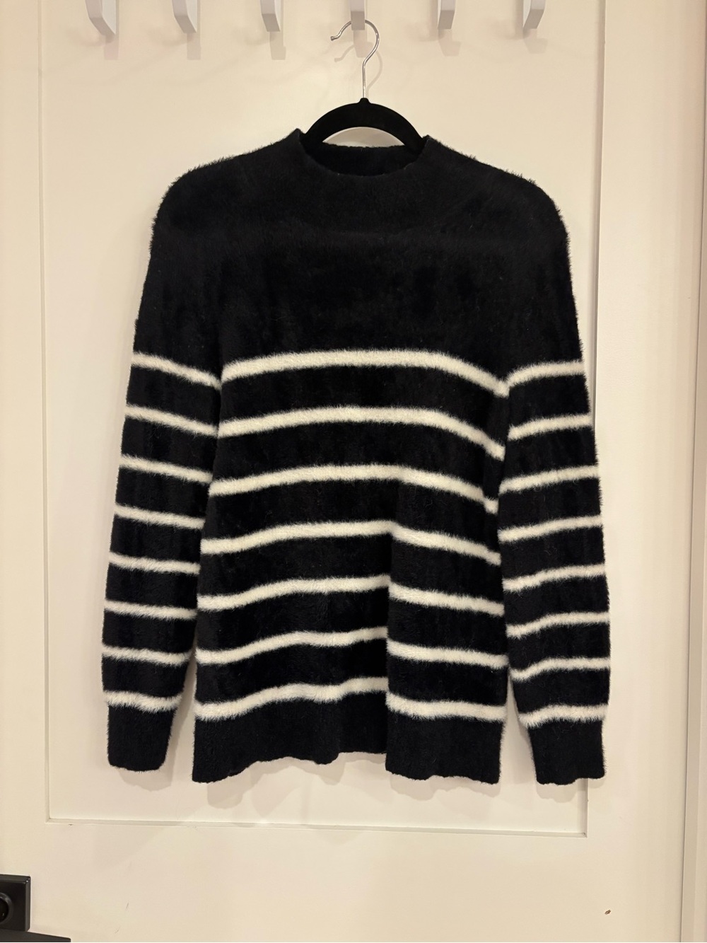 Bailey 44 Black and White Fuzzy Striped Crewneck Sweater